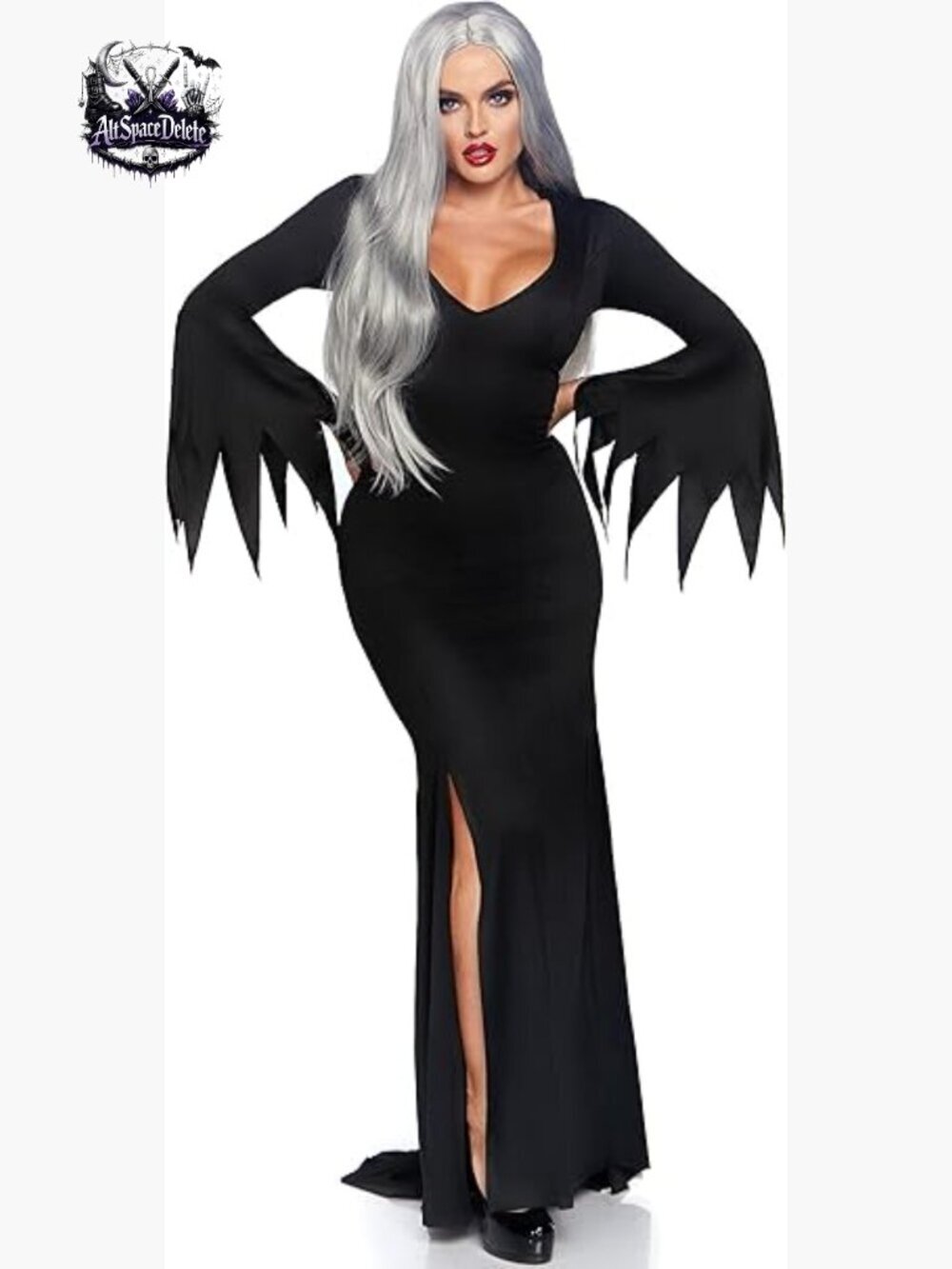 Floor Length Gothic Costume Dress with Tentacle Sleeves and High Slit